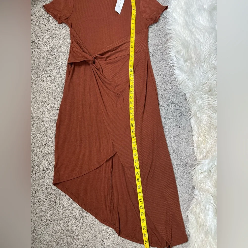 Nwt Chocolate brown ribbed asymmetrical faux‎  Dress